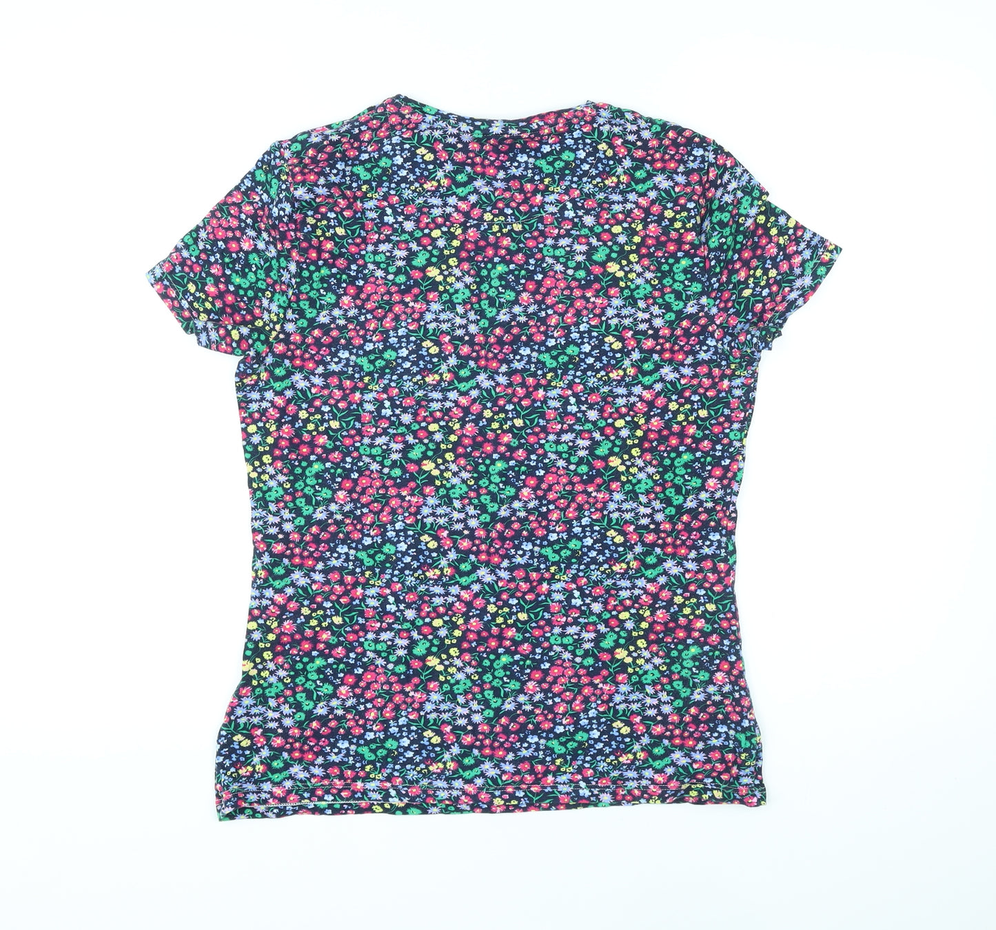 Marks and Spencer Womens Multicoloured Floral Cotton Basic T-Shirt Size 12 Round Neck