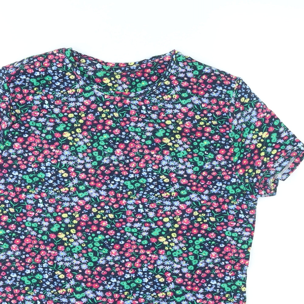 Marks and Spencer Womens Multicoloured Floral Cotton Basic T-Shirt Size 12 Round Neck