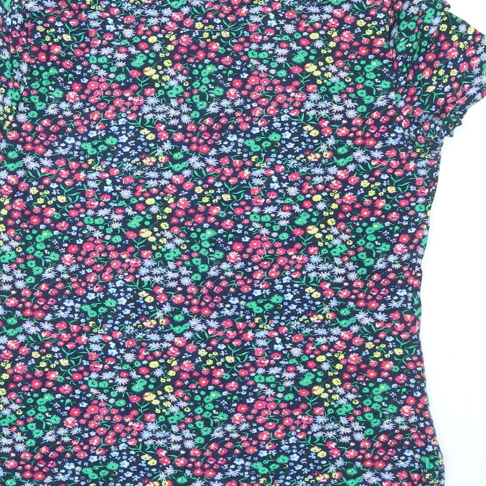 Marks and Spencer Womens Multicoloured Floral Cotton Basic T-Shirt Size 12 Round Neck