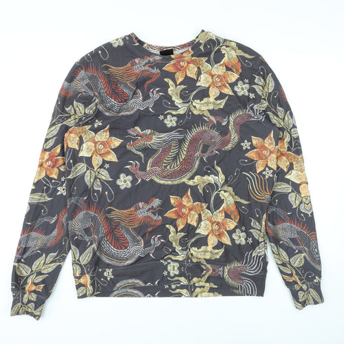 Mr Gugu Miss Go Mens Brown Floral Cotton Pullover Sweatshirt Size L