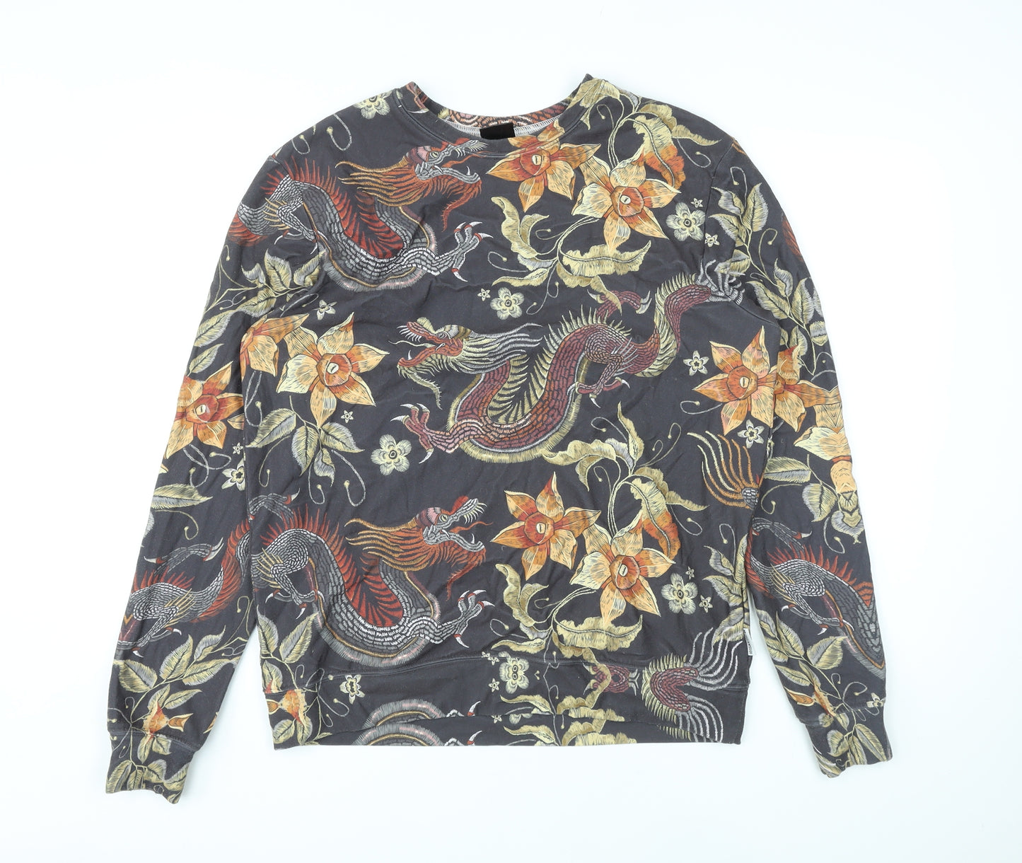Mr Gugu Miss Go Mens Brown Floral Cotton Pullover Sweatshirt Size L