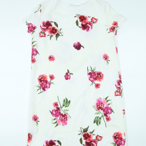 Boohoo Womens White Floral Polyester T-Shirt Dress Size 10 Round Neck