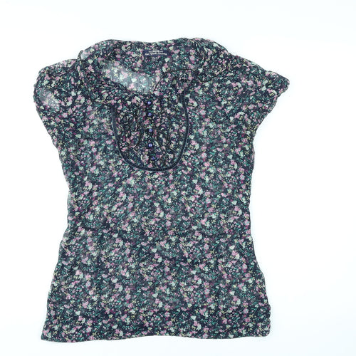 New York Laundry Womens Blue Floral Polyester Basic Blouse Size 10 V-Neck