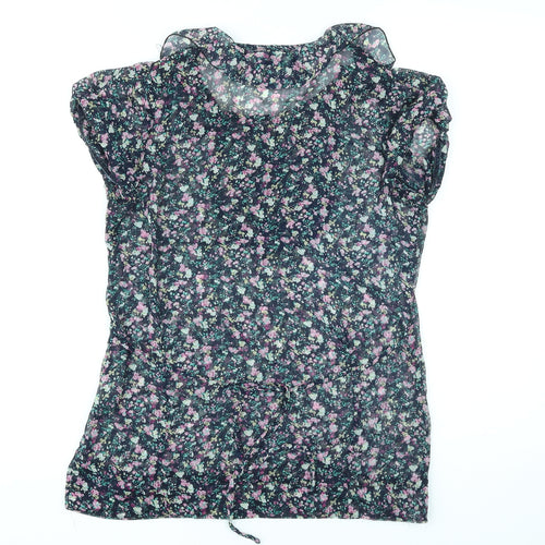 New York Laundry Womens Blue Floral Polyester Basic Blouse Size 10 V-Neck