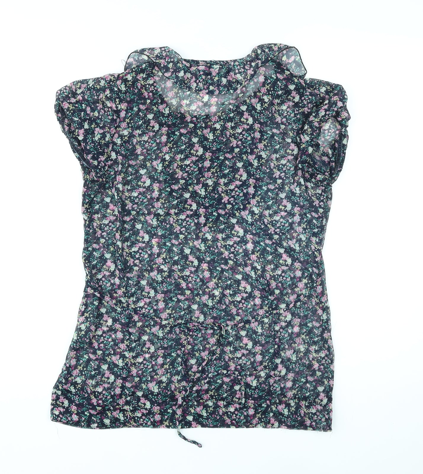 New York Laundry Womens Blue Floral Polyester Basic Blouse Size 10 V-Neck