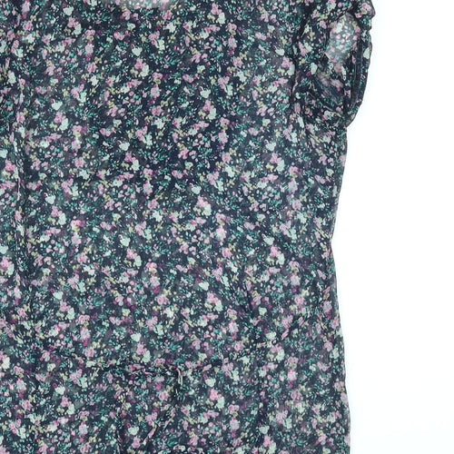 New York Laundry Womens Blue Floral Polyester Basic Blouse Size 10 V-Neck