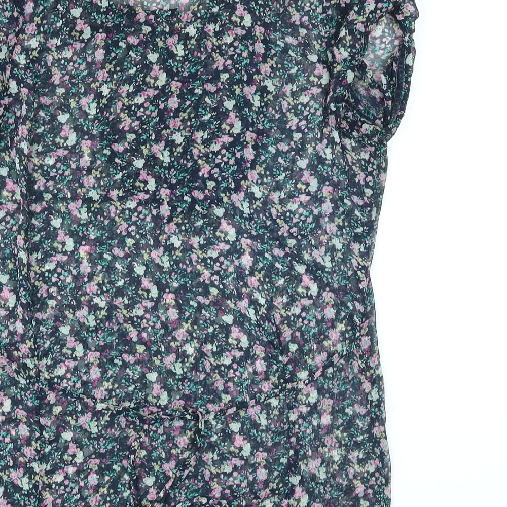 New York Laundry Womens Blue Floral Polyester Basic Blouse Size 10 V-Neck