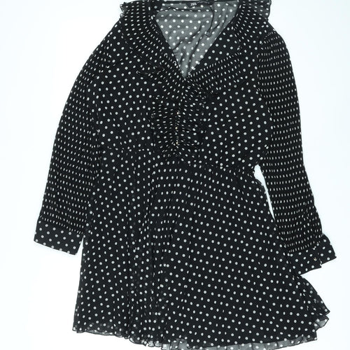 Zara Womens Black Polka Dot Polyester A-Line Size XL V-Neck Pullover