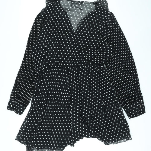 Zara Womens Black Polka Dot Polyester A-Line Size XL V-Neck Pullover