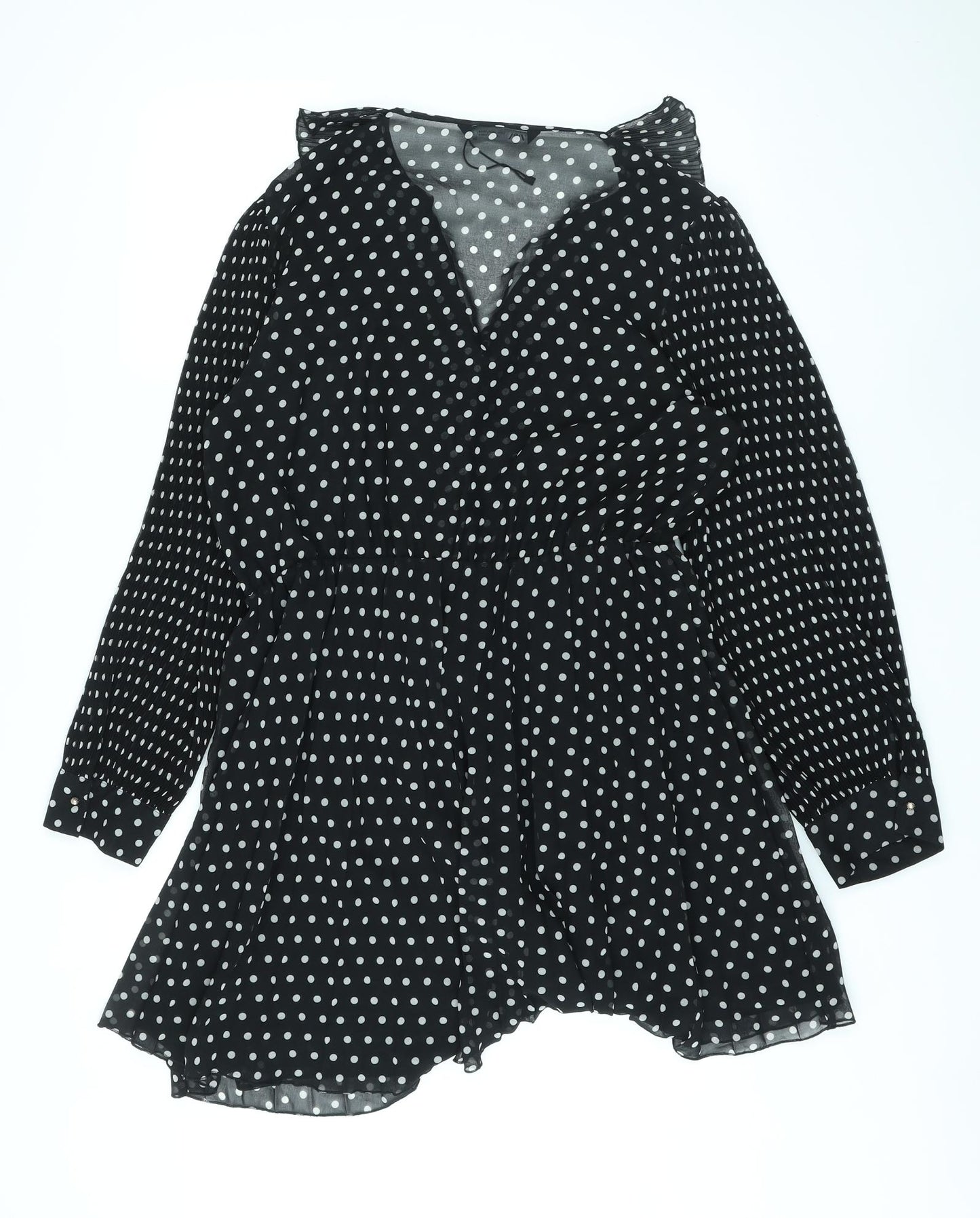 Zara Womens Black Polka Dot Polyester A-Line Size XL V-Neck Pullover