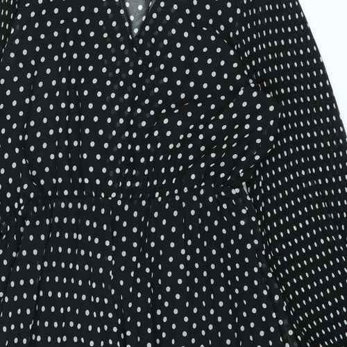 Zara Womens Black Polka Dot Polyester A-Line Size XL V-Neck Pullover