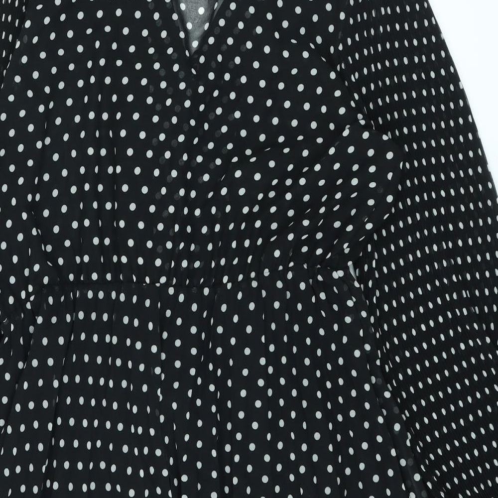 Zara Womens Black Polka Dot Polyester A-Line Size XL V-Neck Pullover