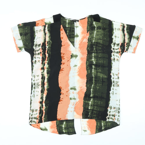 River Island Womens Multicoloured Geometric Polyester Basic T-Shirt Size 8 V-Neck - Cold shoulder