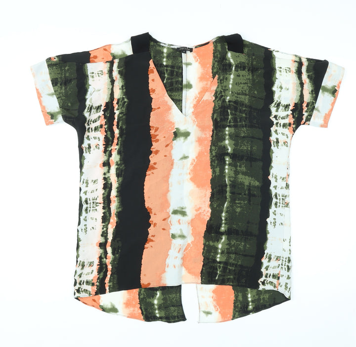 River Island Womens Multicoloured Geometric Polyester Basic T-Shirt Size 8 V-Neck - Cold shoulder