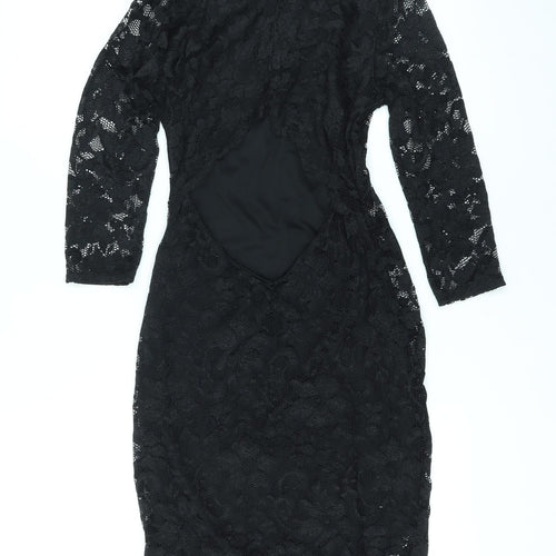 Boohoo Womens Black Floral Nylon Bodycon Size 8 Round Neck Pullover - Backless, Lace