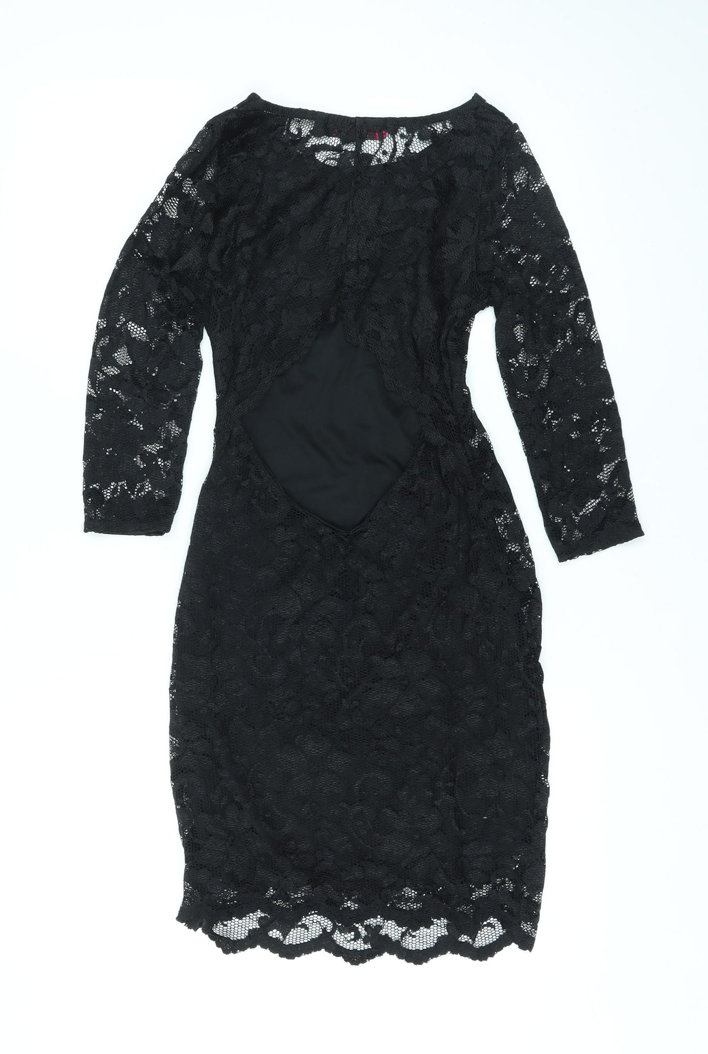 Boohoo Womens Black Floral Nylon Bodycon Size 8 Round Neck Pullover - Backless, Lace
