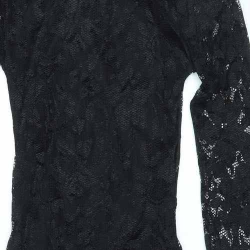 Boohoo Womens Black Floral Nylon Bodycon Size 8 Round Neck Pullover - Backless, Lace