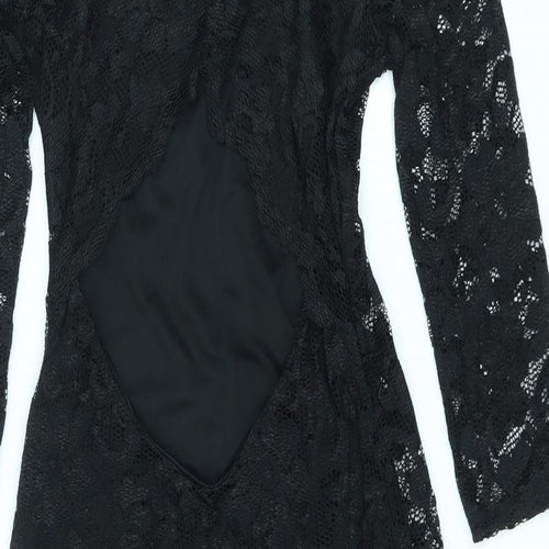 Boohoo Womens Black Floral Nylon Bodycon Size 8 Round Neck Pullover - Backless, Lace