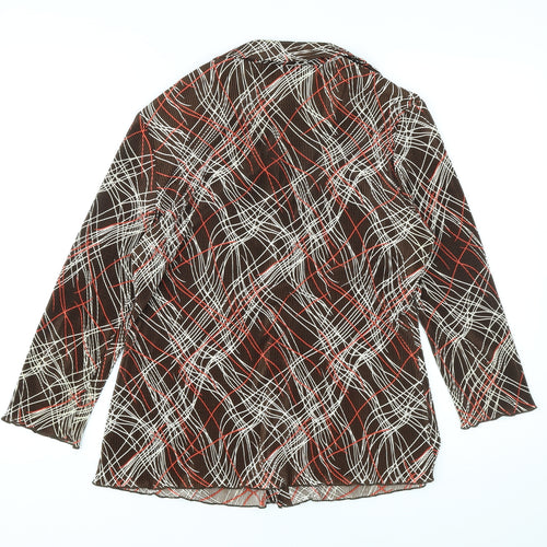 BHS Womens Brown Geometric Polyester Basic Button-Up Size 16 Collared