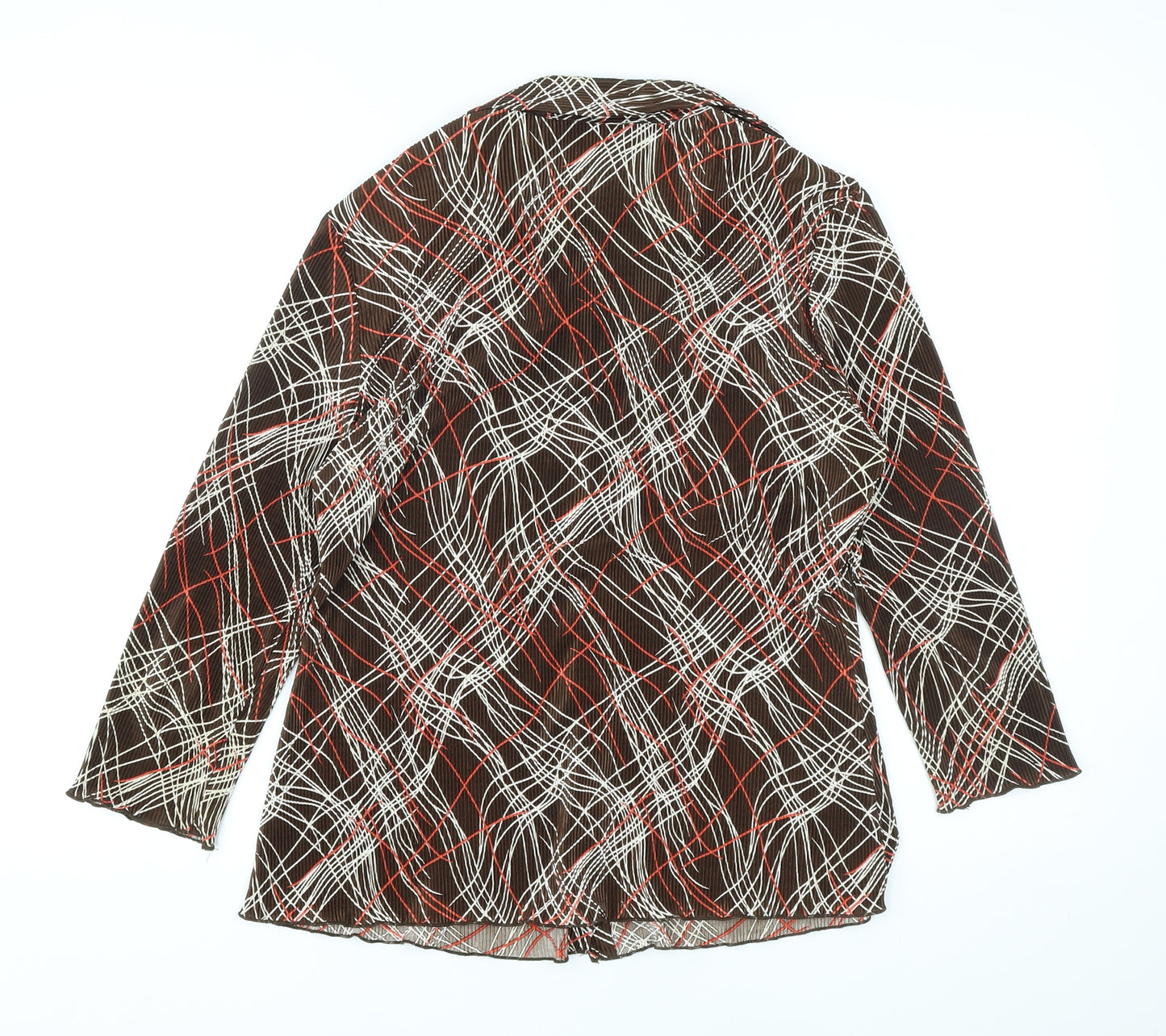BHS Womens Brown Geometric Polyester Basic Button-Up Size 16 Collared