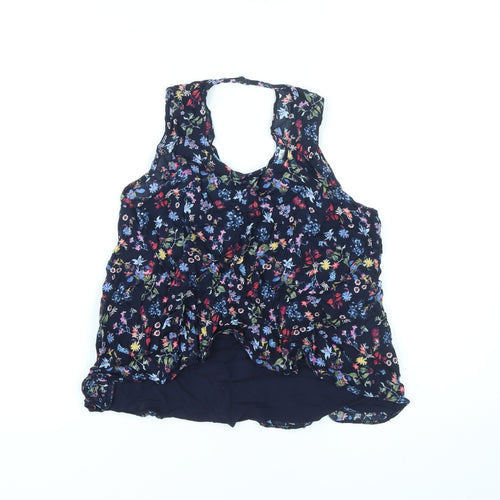 Bershka Womens Blue Floral Viscose Basic Tank Size XS Halter