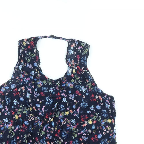 Bershka Womens Blue Floral Viscose Basic Tank Size XS Halter