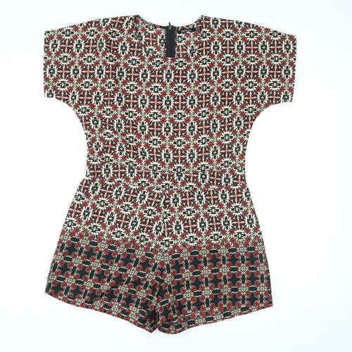 Boohoo Womens Multicoloured Geometric Polyester Playsuit One-Piece Size 12 L3 in Zip