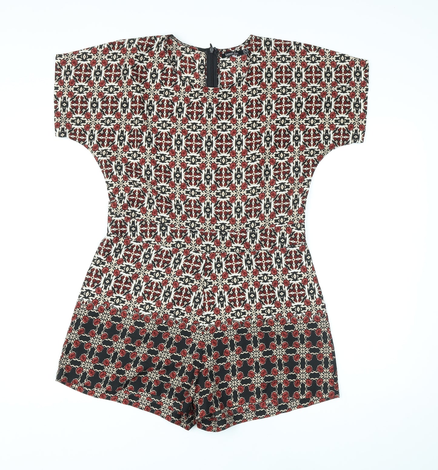 Boohoo Womens Multicoloured Geometric Polyester Playsuit One-Piece Size 12 L3 in Zip