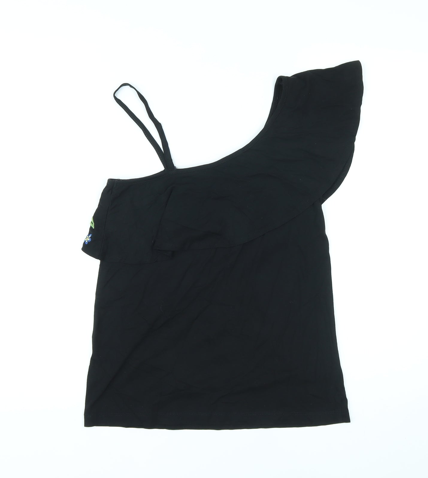NEXT Womens Black Floral Cotton Basic Tank Size 6 One Shoulder - Embroidery