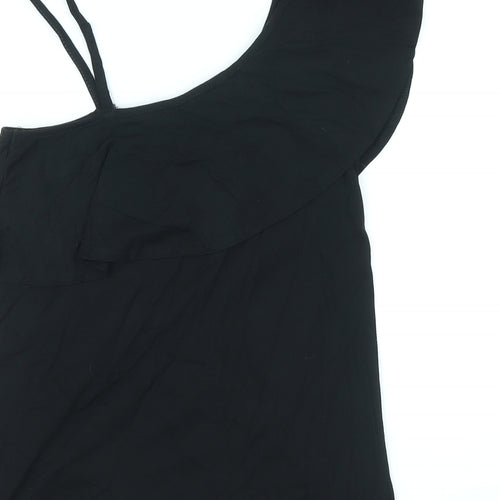 NEXT Womens Black Floral Cotton Basic Tank Size 6 One Shoulder - Embroidery