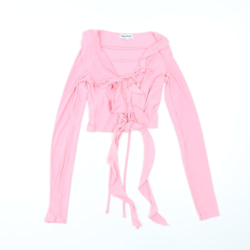 Public Desire Womens Pink Polyester Cropped Blouse Size 6 V-Neck - Ruffle