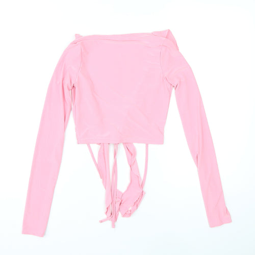Public Desire Womens Pink Polyester Cropped Blouse Size 6 V-Neck - Ruffle