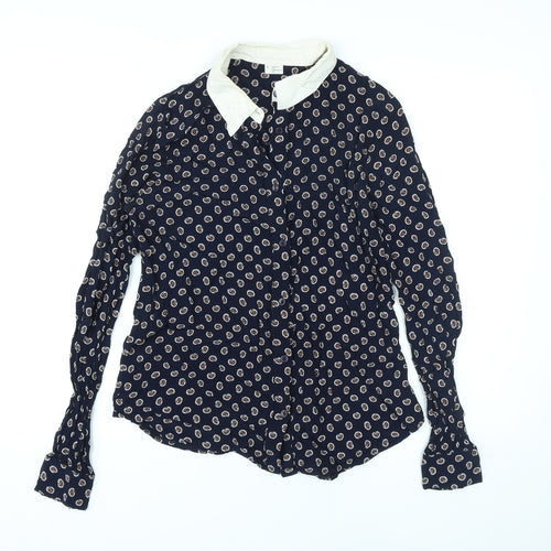 Cooperative Womens Blue Paisley Viscose Basic Button-Up Size S Collared
