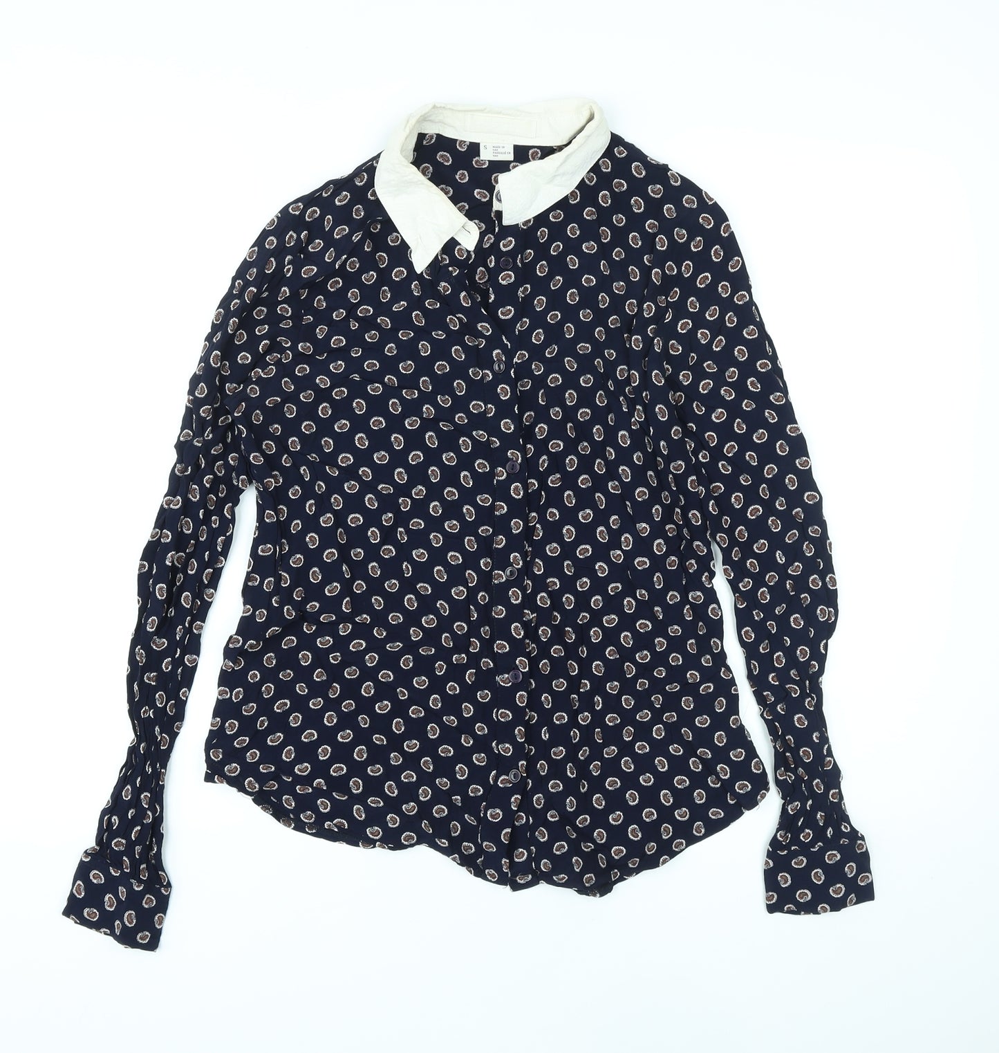 Cooperative Womens Blue Paisley Viscose Basic Button-Up Size S Collared