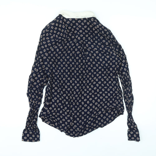 Cooperative Womens Blue Paisley Viscose Basic Button-Up Size S Collared