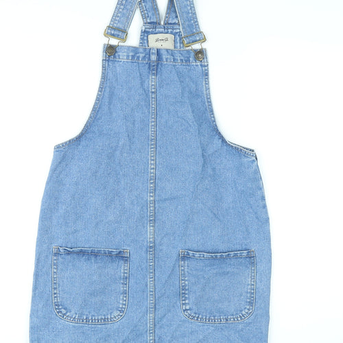 Denim & Co. Womens Blue Cotton Pinafore/Dungaree Dress Size 8 Square Neck Hook & Eye