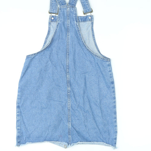Denim & Co. Womens Blue Cotton Pinafore/Dungaree Dress Size 8 Square Neck Hook & Eye