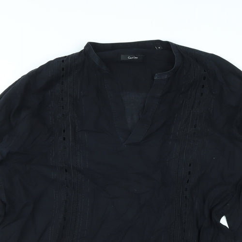Cecil Gee Womens Black Geometric Cotton Basic Blouse Size M V-Neck - Embroidery