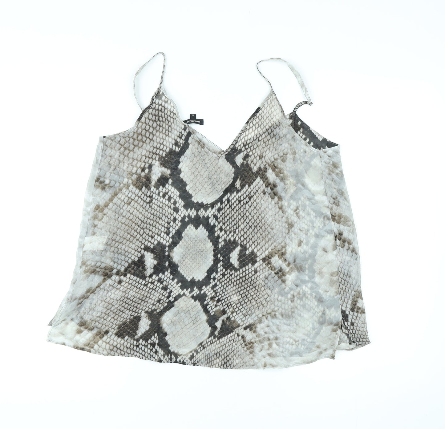 River Island Womens Grey Animal Print Polyester Camisole Tank Size 10 V-Neck - Snake Skin Print