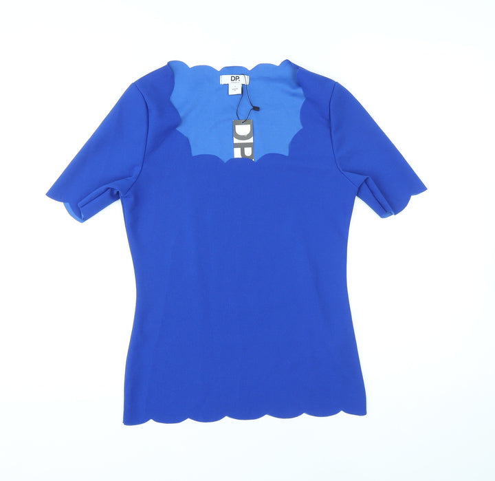 Dorothy Perkins Womens Blue Polyester Basic T-Shirt Size S Square Neck - Scalloped Edging