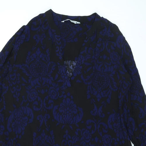Zara Womens Black Geometric Viscose A-Line Size XL V-Neck Pullover