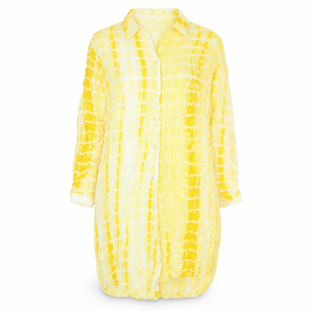 QED London Womens Yellow Tie Dye Polyester Shirt Dress Size M Collared Button