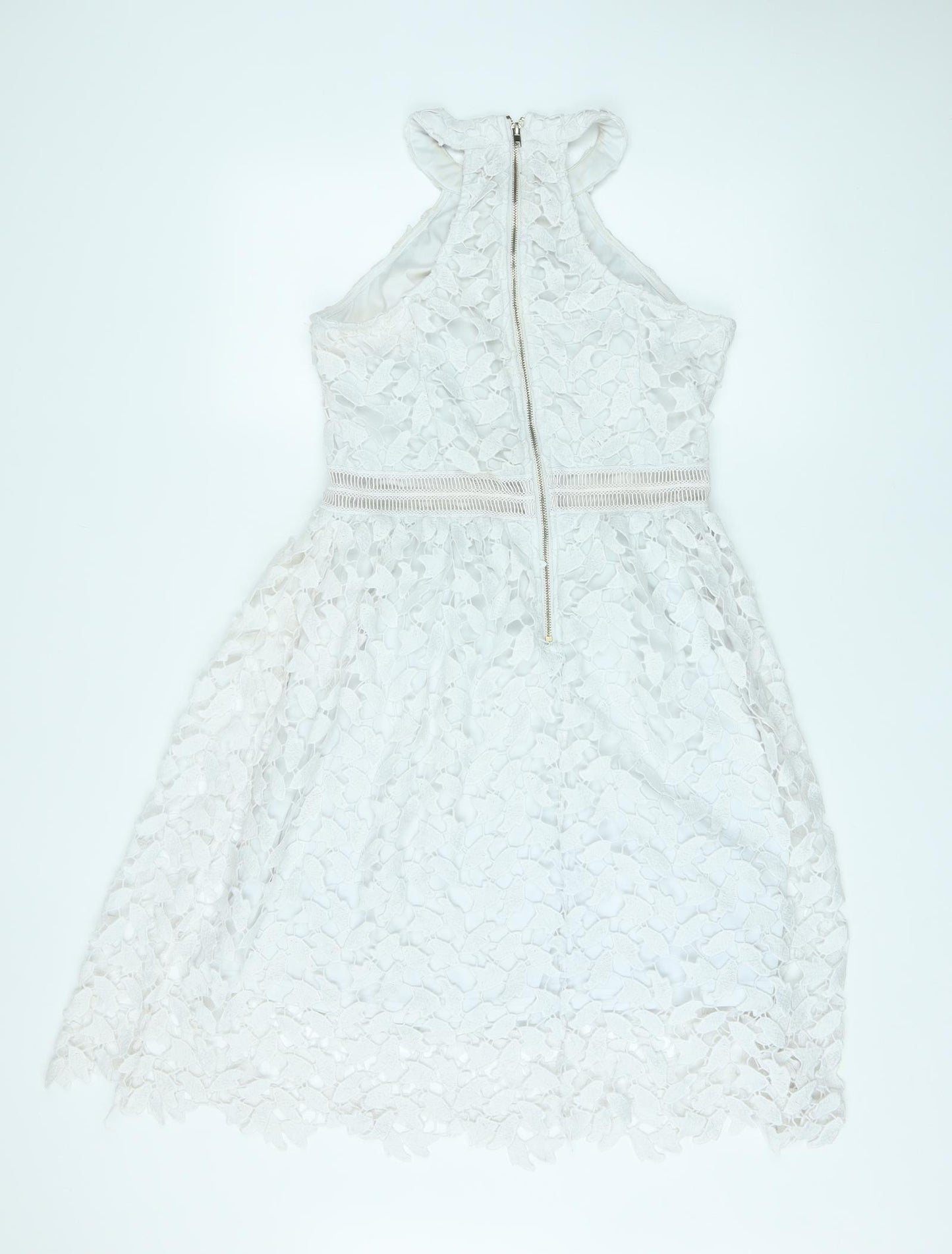 Danity Womens White Geometric Polyester A-Line Size L Halter Zip - Crochet