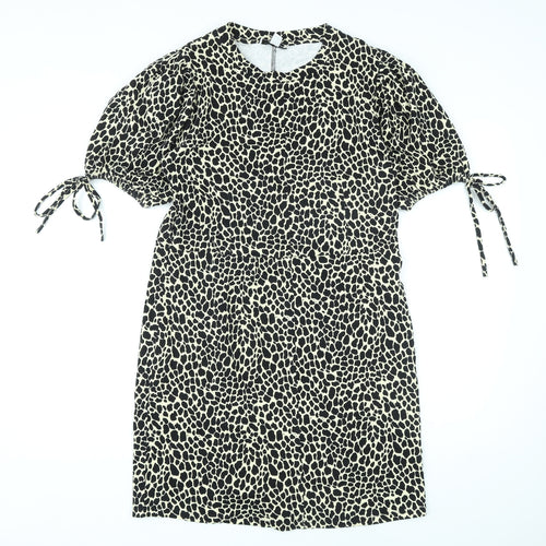 Topshop Womens Beige Animal Print Cotton A-Line Size 12 Round Neck Pullover