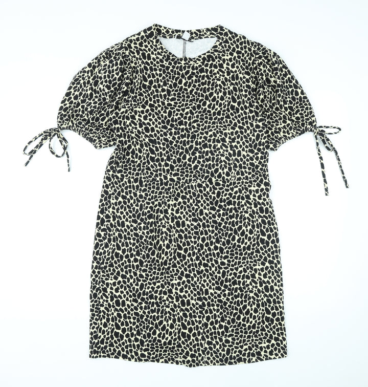 Topshop Womens Beige Animal Print Cotton A-Line Size 12 Round Neck Pullover