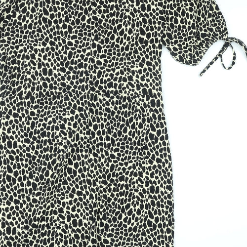 Topshop Womens Beige Animal Print Cotton A-Line Size 12 Round Neck Pullover