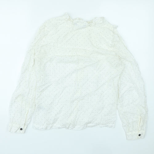 Marks and Spencer Womens White Polka Dot Lyocell Basic Button-Up Size 8 V-Neck