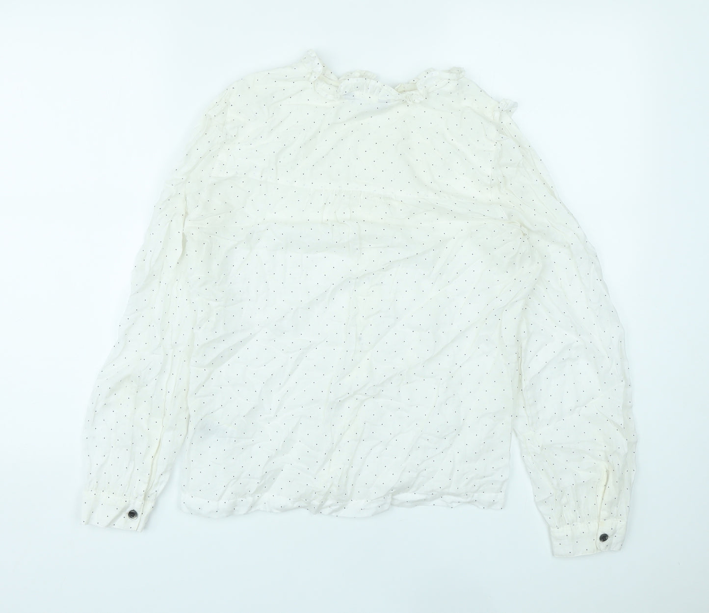 Marks and Spencer Womens White Polka Dot Lyocell Basic Button-Up Size 8 V-Neck