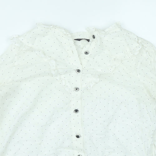 Marks and Spencer Womens White Polka Dot Lyocell Basic Button-Up Size 8 V-Neck