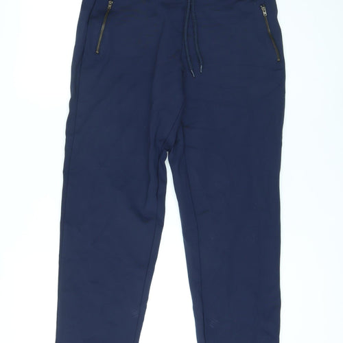 Marks and Spencer Womens Blue Viscose Trousers Size 12 L25 in Regular Drawstring